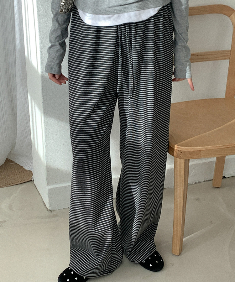 ストライプワイドバンディングパンツ CHARCOAL