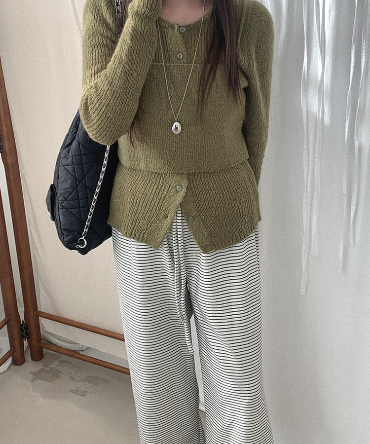 ストライプワイドバンディングパンツ IVORY