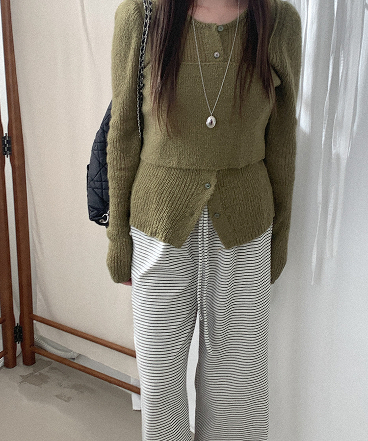 ストライプワイドバンディングパンツ IVORY