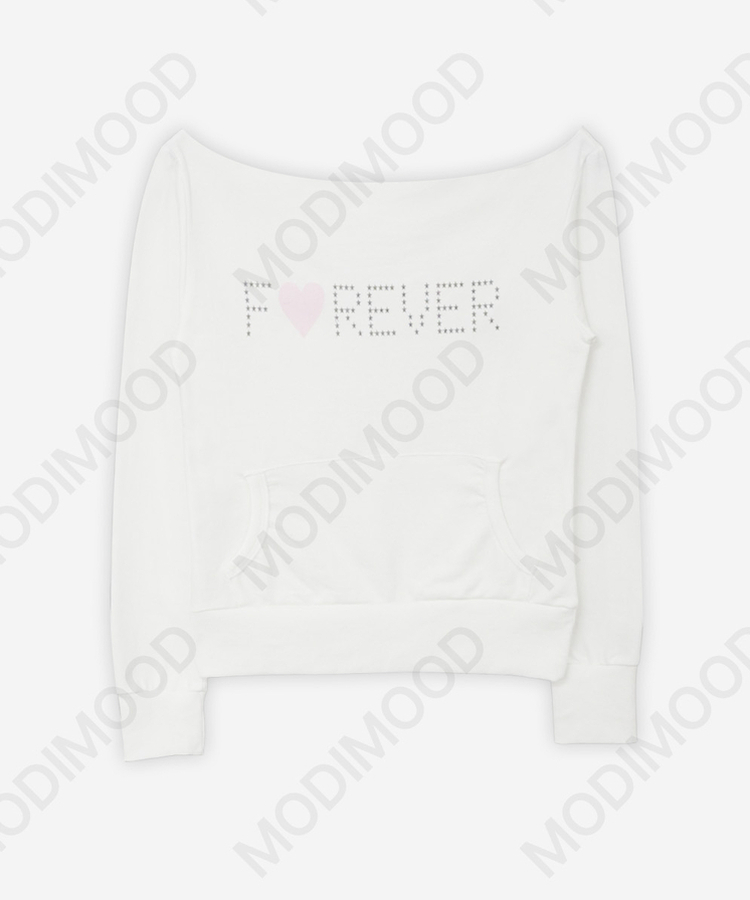 オフショルダーレタリングトレーナー