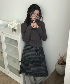 에이나 체크 프릴 밴딩 플레어 미디 스커트 a라인 체크치마 체크스커트 차콜