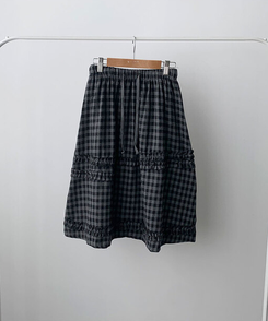 에이나 체크 프릴 밴딩 플레어 미디 스커트 a라인 체크치마 체크스커트