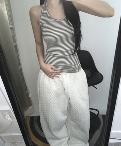 ホルターネックスリムボーダータンクトップ IVORY