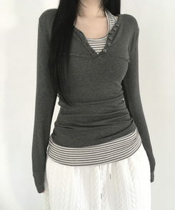 ホルターネックスリムボーダータンクトップ IVORY