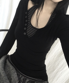 ホルターネックスリムボーダータンクトップ BLACK