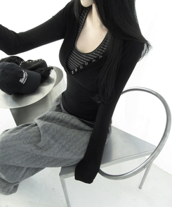 ホルターネックスリムボーダータンクトップ BLACK