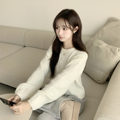 크림치즈 포근 라운드 울 케이블 겨울 긴팔 니트 세미 크롭 여리핏 꽈배기 긴팔티 루즈핏 상의 5color 아이보리