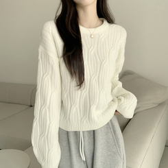 크림치즈 포근 라운드 울 케이블 겨울 긴팔 니트 세미 크롭 여리핏 꽈배기 긴팔티 루즈핏 상의 5color 아이보리