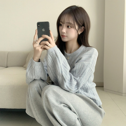 크림치즈 포근 라운드 울 케이블 겨울 긴팔 니트 세미 크롭 여리핏 꽈배기 긴팔티 루즈핏 상의 5color 소라