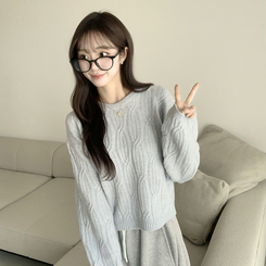 크림치즈 포근 라운드 울 케이블 겨울 긴팔 니트 세미 크롭 여리핏 꽈배기 긴팔티 루즈핏 상의 5color 소라