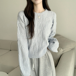 크림치즈 포근 라운드 울 케이블 겨울 긴팔 니트 세미 크롭 여리핏 꽈배기 긴팔티 루즈핏 상의 5color 소라