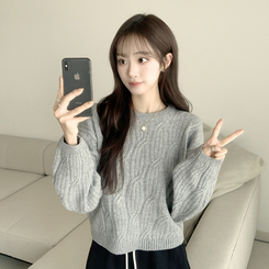 크림치즈 포근 라운드 울 케이블 겨울 긴팔 니트 세미 크롭 여리핏 꽈배기 긴팔티 루즈핏 상의 5color 그레이