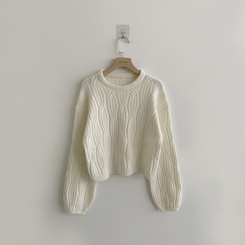 크림치즈 포근 라운드 울 케이블 겨울 긴팔 니트 세미 크롭 여리핏 꽈배기 긴팔티 루즈핏 상의 5color