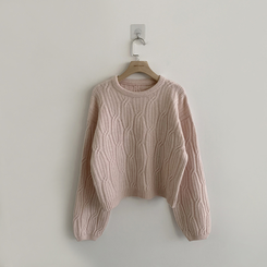 크림치즈 포근 라운드 울 케이블 겨울 긴팔 니트 세미 크롭 여리핏 꽈배기 긴팔티 루즈핏 상의 5color