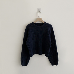 크림치즈 포근 라운드 울 케이블 겨울 긴팔 니트 세미 크롭 여리핏 꽈배기 긴팔티 루즈핏 상의 5color