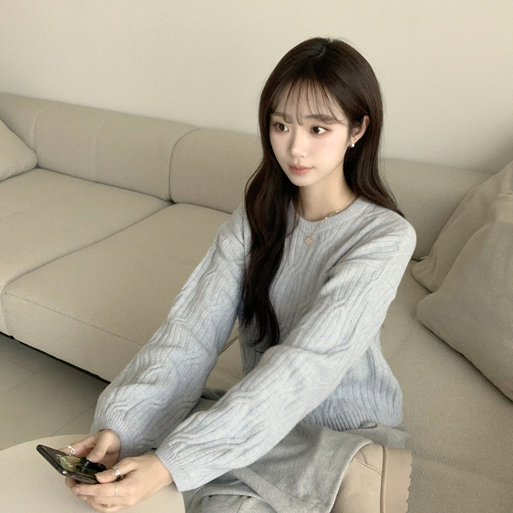 크림치즈 포근 라운드 울 케이블 겨울 긴팔 니트 세미 크롭 여리핏 꽈배기 긴팔티 루즈핏 상의 5color 소라