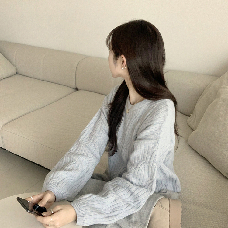 크림치즈 포근 라운드 울 케이블 겨울 긴팔 니트 세미 크롭 여리핏 꽈배기 긴팔티 루즈핏 상의 5color 소라