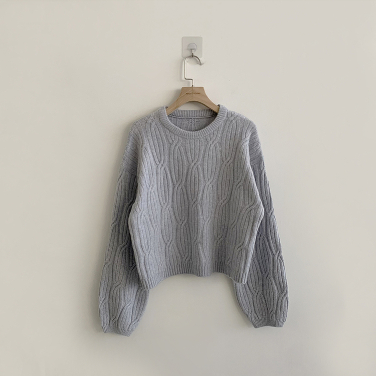 크림치즈 포근 라운드 울 케이블 겨울 긴팔 니트 세미 크롭 여리핏 꽈배기 긴팔티 루즈핏 상의 5color