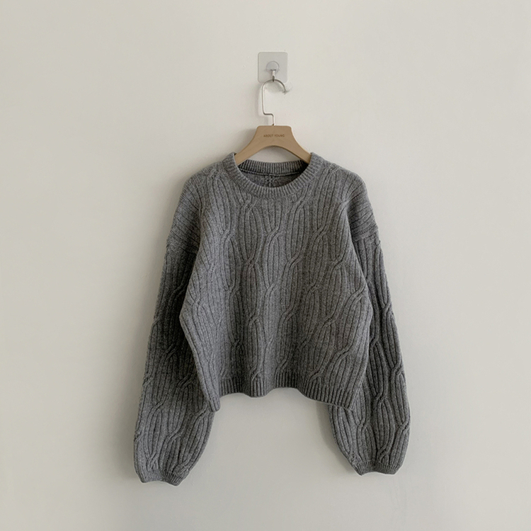 크림치즈 포근 라운드 울 케이블 겨울 긴팔 니트 세미 크롭 여리핏 꽈배기 긴팔티 루즈핏 상의 5color