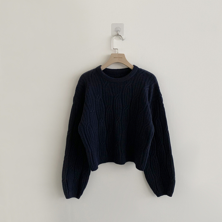 크림치즈 포근 라운드 울 케이블 겨울 긴팔 니트 세미 크롭 여리핏 꽈배기 긴팔티 루즈핏 상의 5color