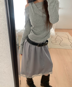 サテンレースミディスカート SKY BLUE