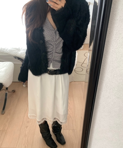 サテンレースミディスカート IVORY