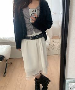 サテンレースミディスカート IVORY