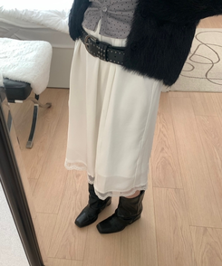 サテンレースミディスカート IVORY