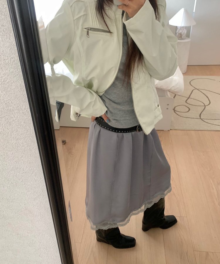 サテンレースミディスカート SKY BLUE