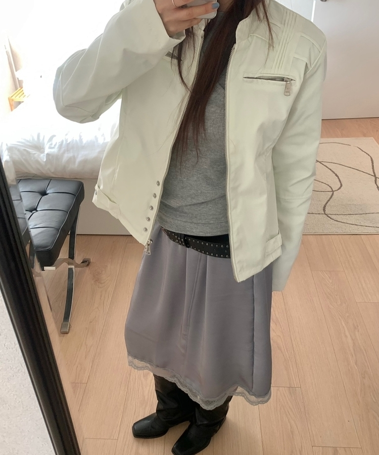 サテンレースミディスカート SKY BLUE