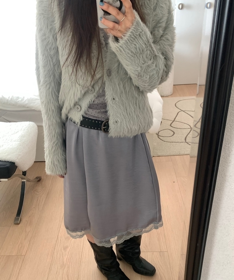 サテンレースミディスカート SKY BLUE