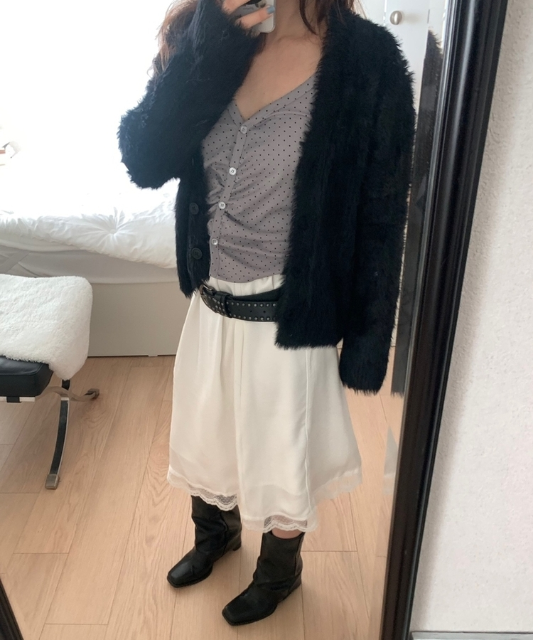 サテンレースミディスカート IVORY