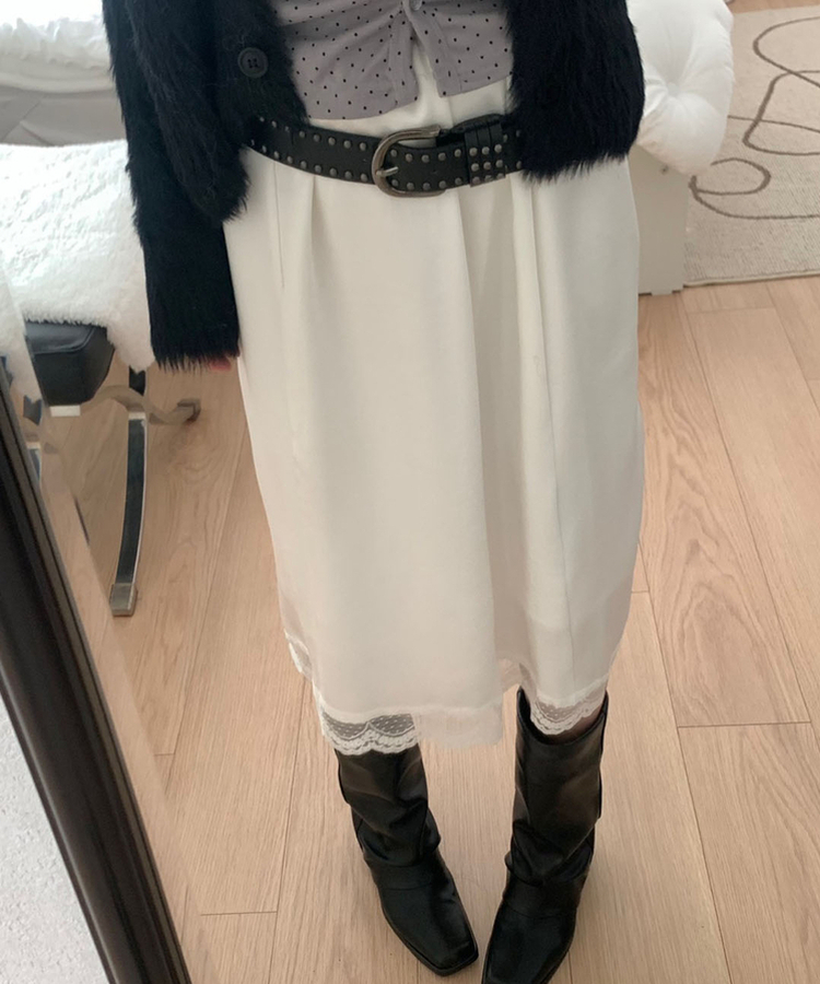 サテンレースミディスカート IVORY