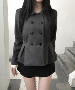 肩パッドダブルボタンウールショートコート GREY