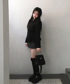 肩パッドダブルボタンウールショートコート BLACK