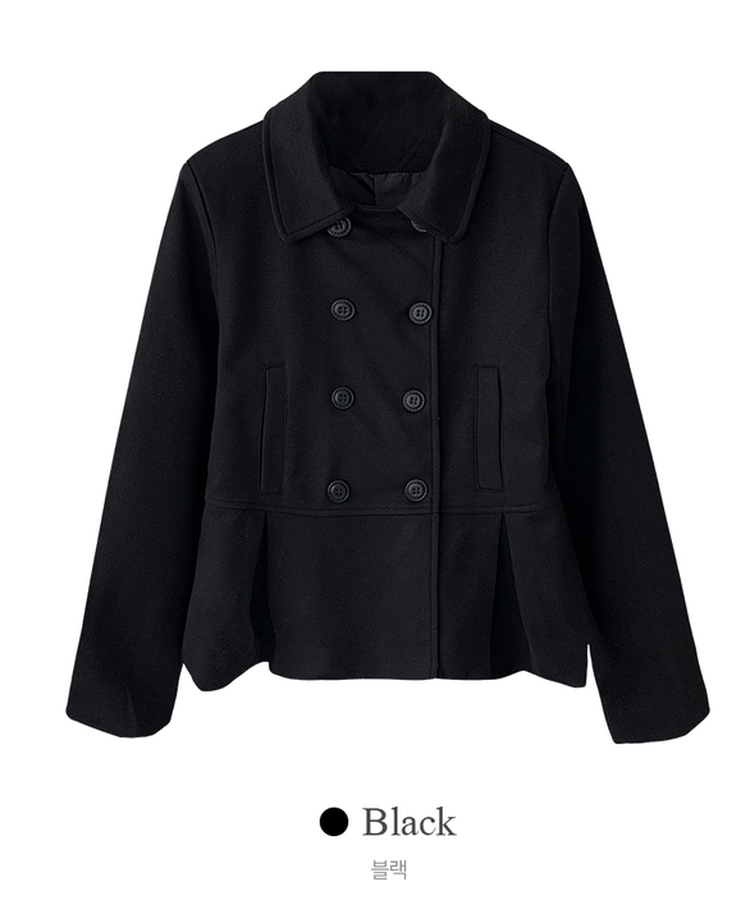 肩パッドダブルボタンウールショートコート
