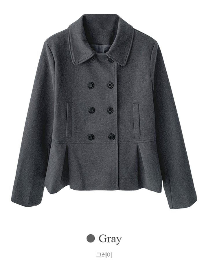 肩パッドダブルボタンウールショートコート