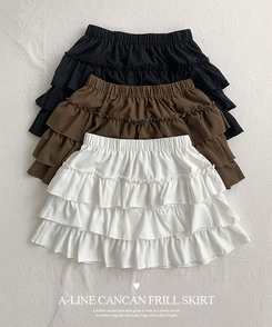 티오나 A라인 속바지 프릴 캉캉 밴딩 미니 스커트