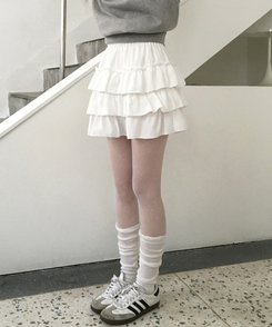 티오나 A라인 속바지 프릴 캉캉 밴딩 미니 스커트 화이트