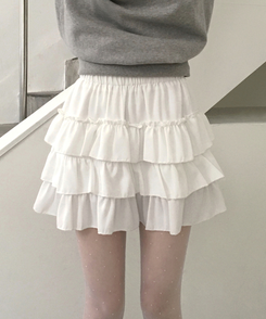 티오나 A라인 속바지 프릴 캉캉 밴딩 미니 스커트 화이트