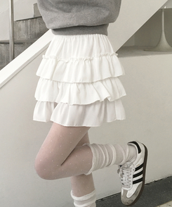 티오나 A라인 속바지 프릴 캉캉 밴딩 미니 스커트 화이트