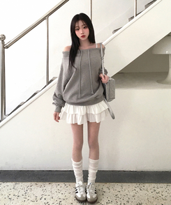 티오나 A라인 속바지 프릴 캉캉 밴딩 미니 스커트 화이트