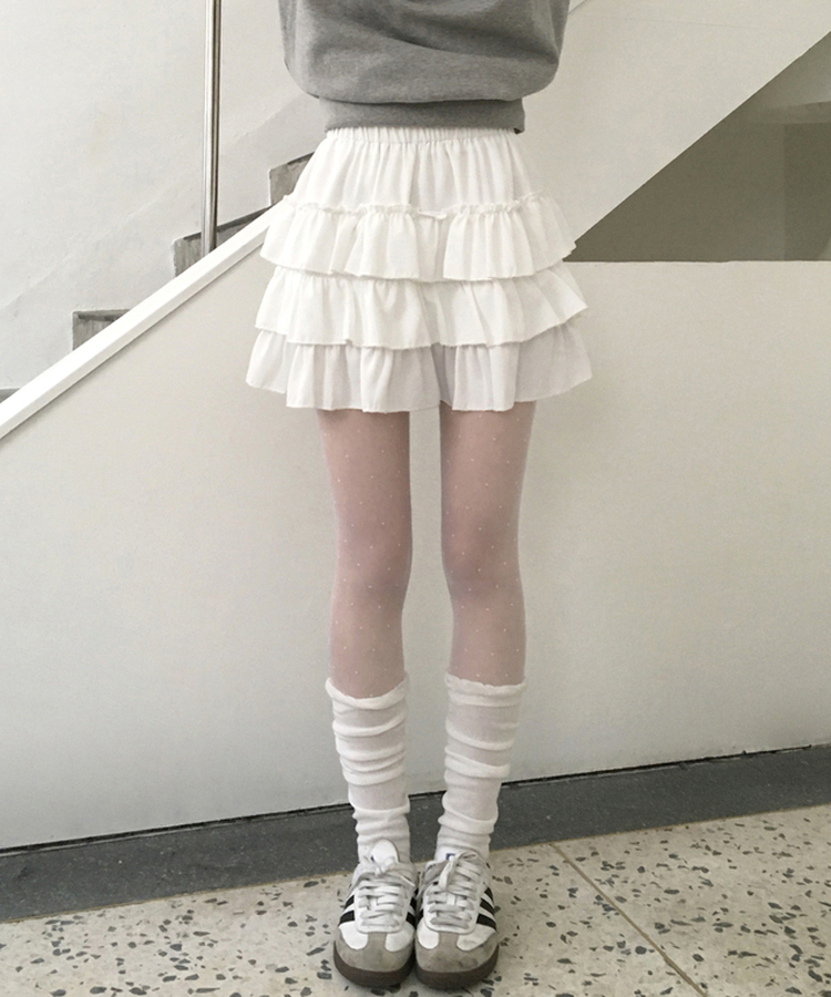 티오나 A라인 속바지 프릴 캉캉 밴딩 미니 스커트 화이트