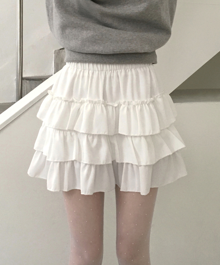 티오나 A라인 속바지 프릴 캉캉 밴딩 미니 스커트 화이트