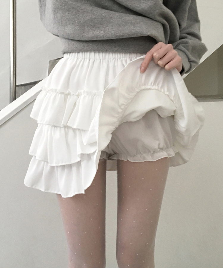 티오나 A라인 속바지 프릴 캉캉 밴딩 미니 스커트 화이트