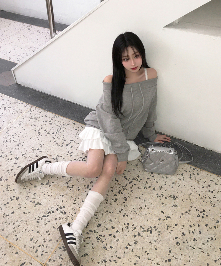 티오나 A라인 속바지 프릴 캉캉 밴딩 미니 스커트 화이트