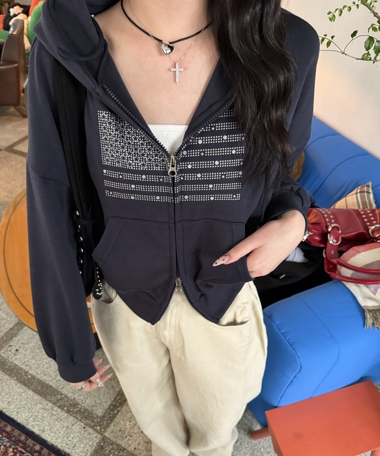 글리터 후드 집업 네이비