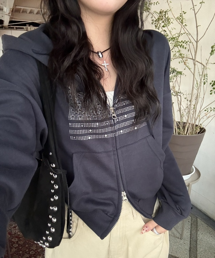 글리터 후드 집업 네이비