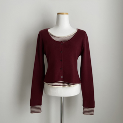 ストライプラウンドニットカーディガン