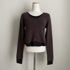 ストライプラウンドニットカーディガン